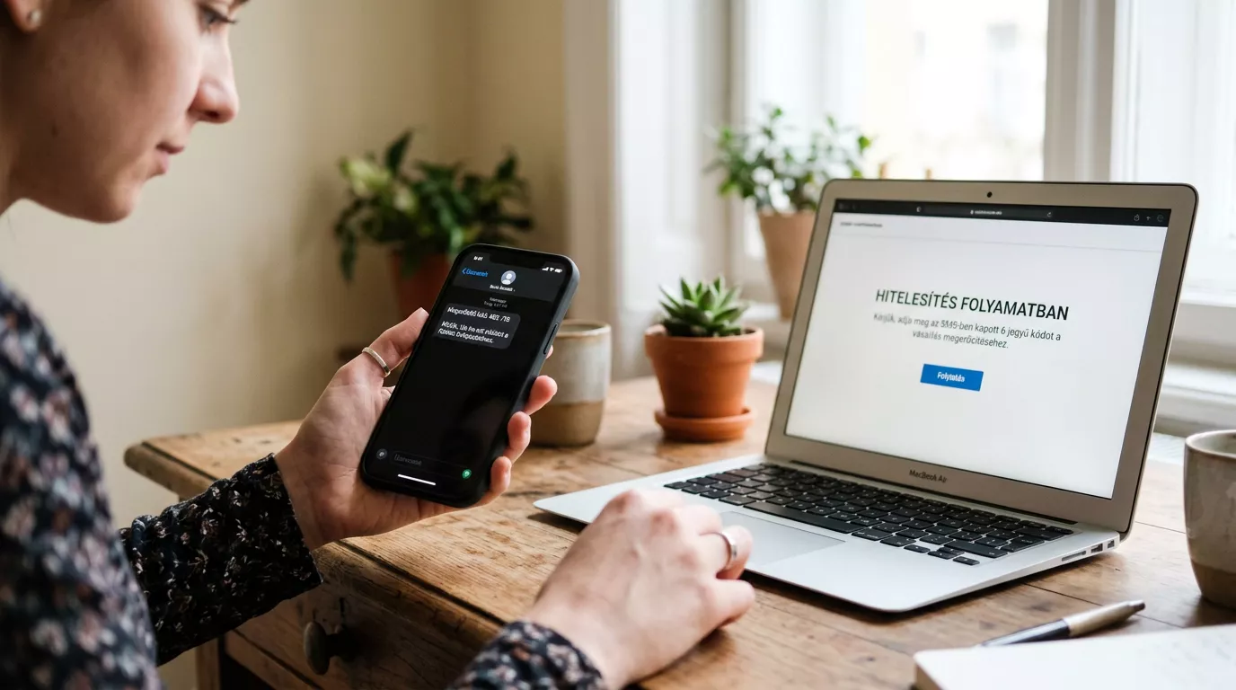 3D Secure SMS hitelesítő kód okostelefon képernyőjén Visa fogadási befizetésnél